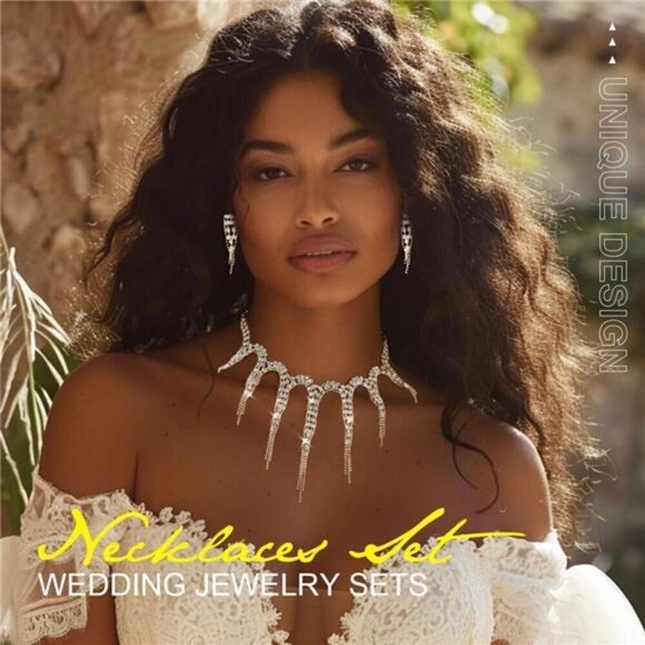 Rhinestone Necklace and Earrings Prom Bridal Wedding Jewelry Sets - Picture 4 of 7